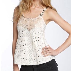 FREE PEOPLE cream crochet eyelet lace top
